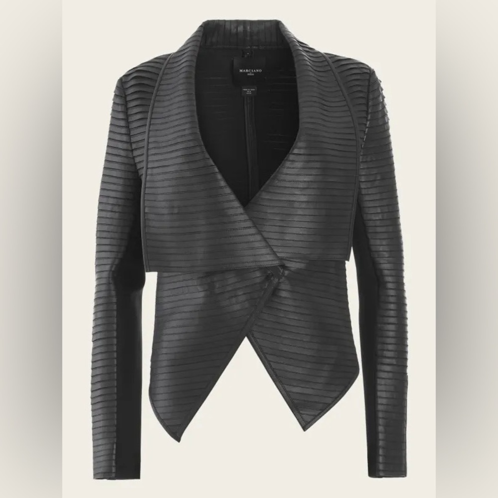 Marciano Shayna Lambskin Moto Drape Jacket 0